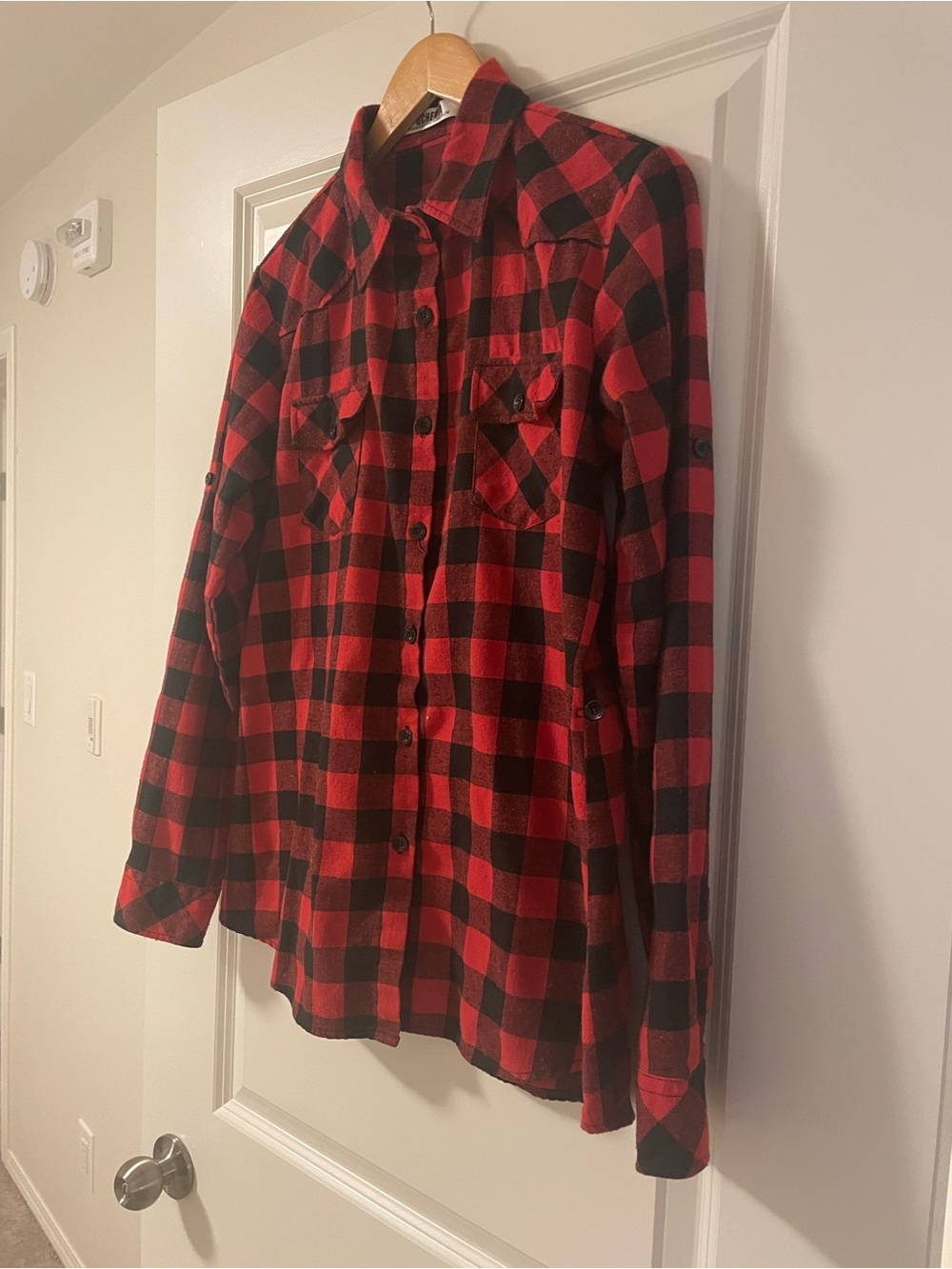 Red and Black Plaid Button-Down Shirt